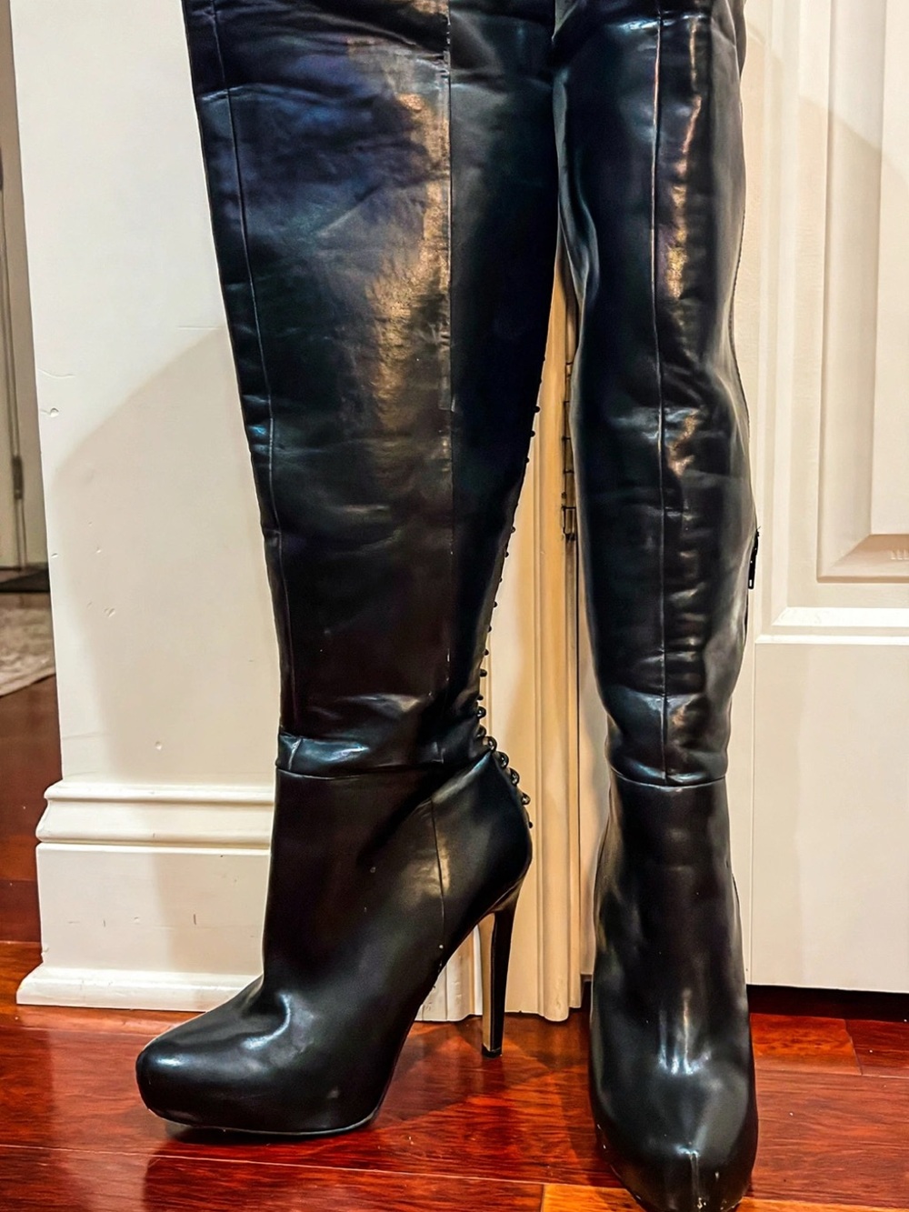 ALDO Graziella-96 Black Leather Over-the-Knee Stiletto Boots